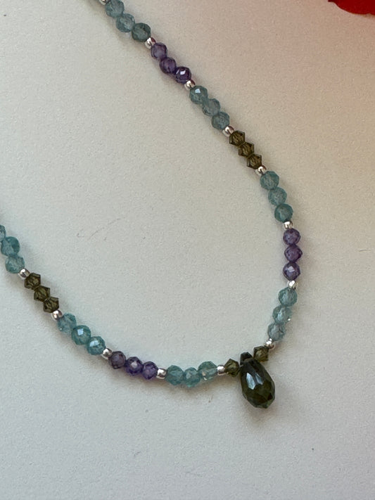 Aquamarine Necklace with Peridot Briolette