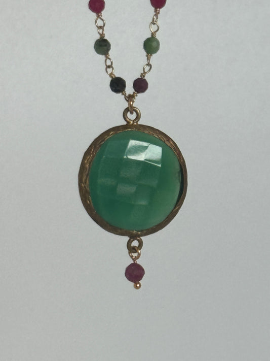 Jade Pendant on Ruby Zoisite Chain